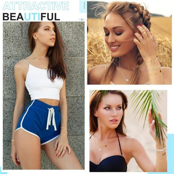 Christmas Layered Bracelets Rings Choker Necklace Set Summer Beach Jewelry - Picture 2 of 8